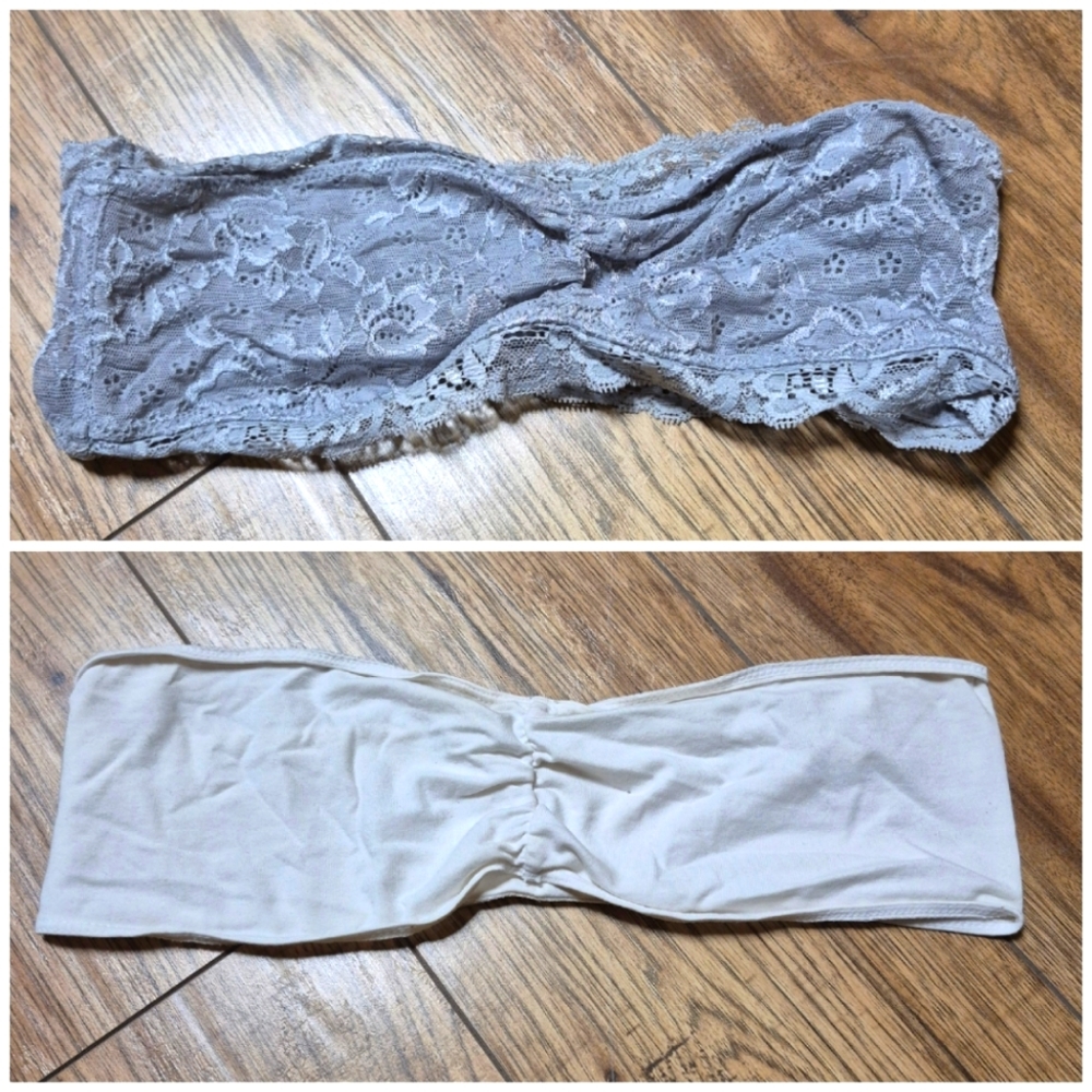 Set of 2 Talula Bandeau Tops small size white silver grey lace